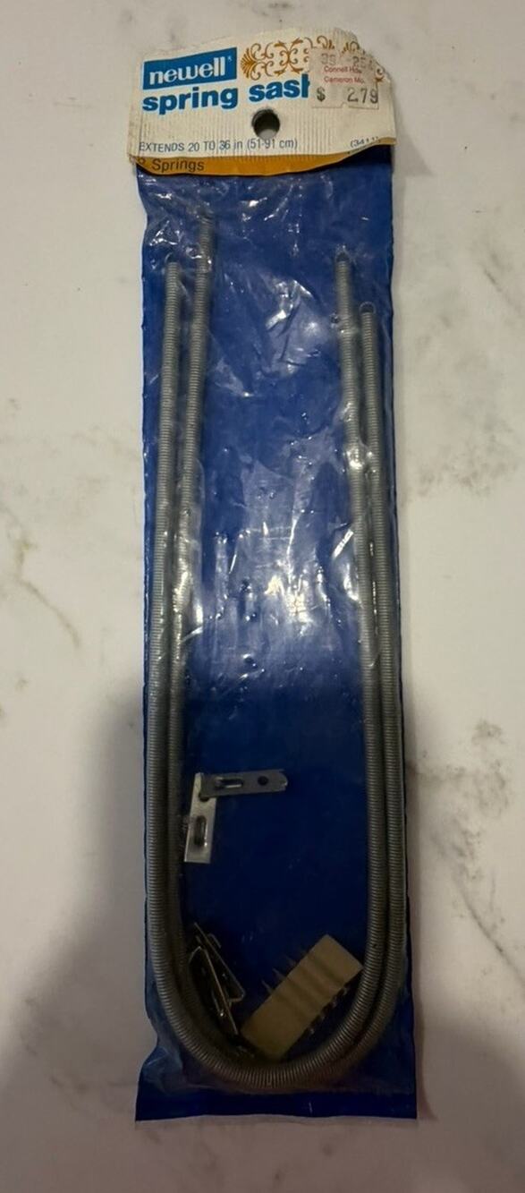 Newell Spring Sash Rods Extends 20-36" , 2 Springs, Hangers & Nails NEW